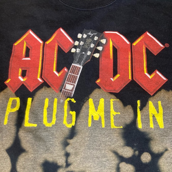 3 for$15 AC/DC Men's Plug Me In Sweatshirt Bleached Tie Dye Sweater Size - Picture 3 of 10